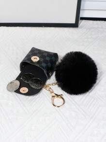 Fashionable Earphone Shaped Coin Purse/Pendant Plushie Pom Poms - Black - View 4