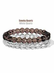 YAUKIA 2入組女士手鍊天然石手鍊組玛瑙8mm珠子手鐲，男士珠寶醫療治療青金石水晶手鍊