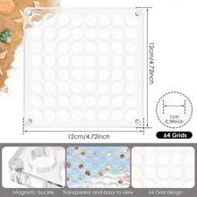 Pudełko z akrylową magnetyczną muszlą, muszle o wysokiej przezroczystości, biżuteria, pudełko do przechowywania biżuterii do paznokci, gablota z okazami kwiatów i traw, siatki 36/64/100 Małe pudełko do przechowywania rękodzieła (36 siatek)