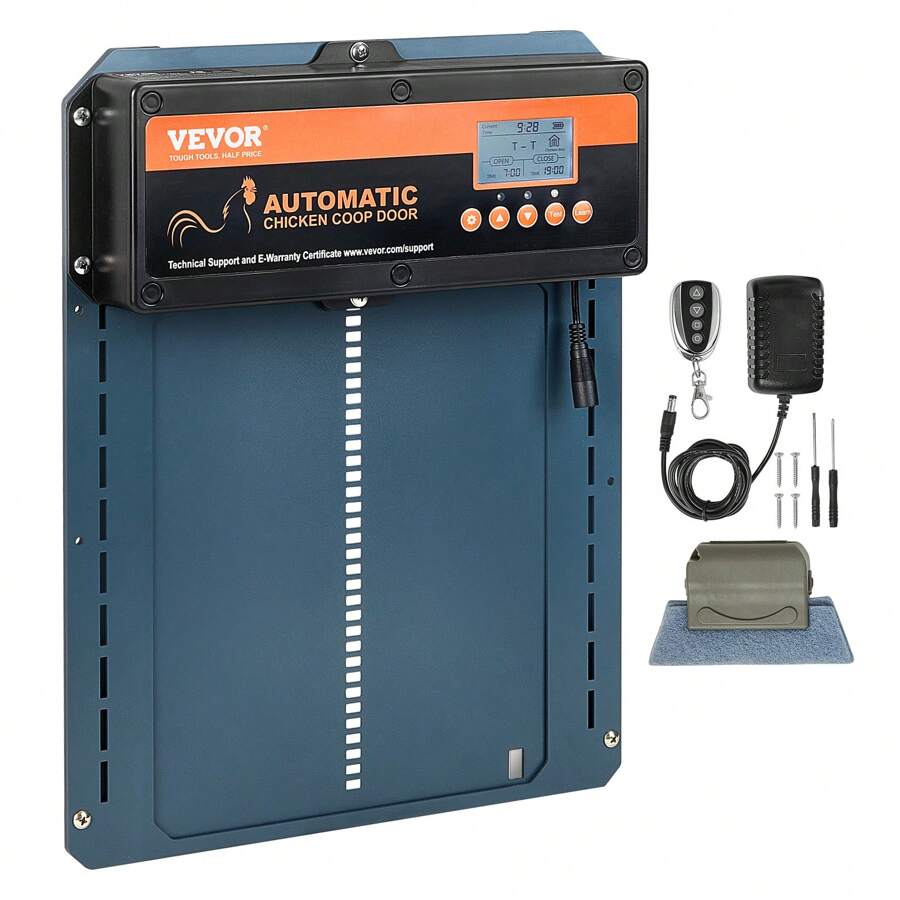 VEVOR Automatic Chicken Coop Door, Auto Chicken Door Opener With Timer & Light Sensor Aluminum Chicken Coops Door With Remote Control And LCD Screen, 4 Modes Opening, Battery Or DC Powered