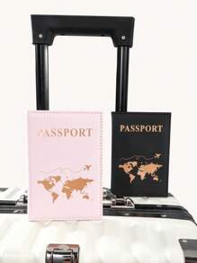 2pcs Customizable Couple Passport Holders PU Material Hot Stamping Embossed Map Letter Design Portable Multifunction Travel Accessory Gift For Him Her - Multicolor - View 5