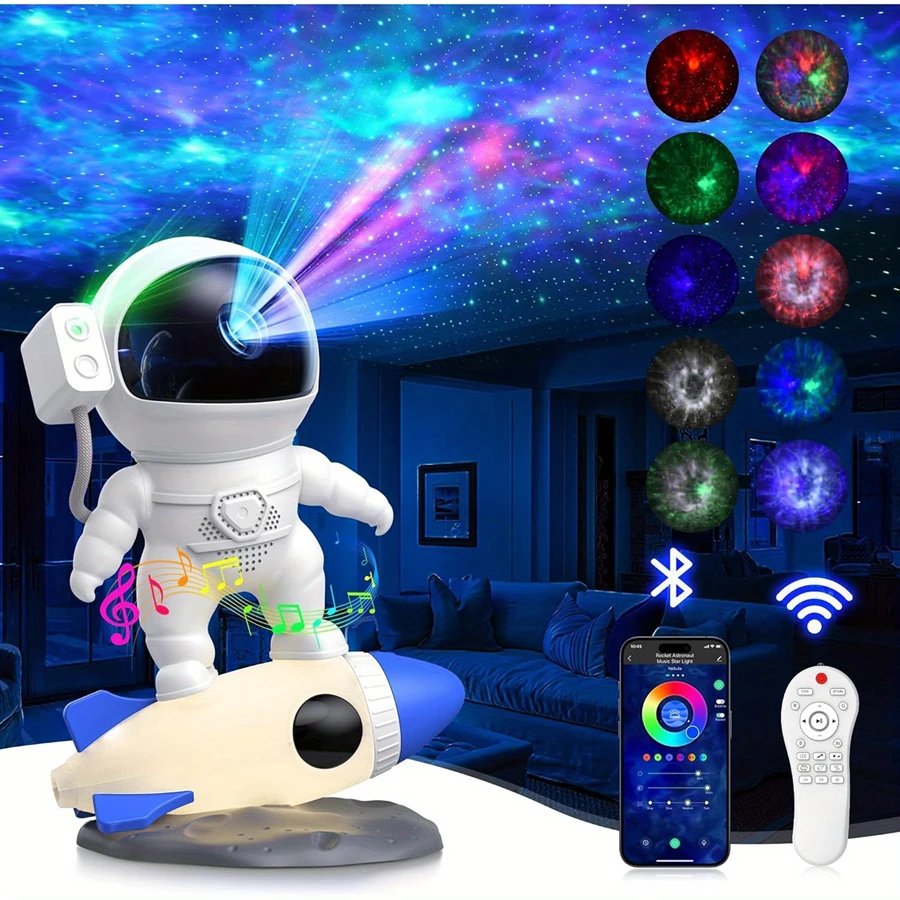 Astronaut Galaxy Projector, Star Nebula Projector With Rocket Lamp, Night Lights LED Star Projector For Bedroom, Remote Control, White Noises, Bluetooth Speaker For Parties, Ceiling, Room Decor, Gifts - trắng - Xem 1