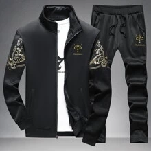 Men's Casual Zipper Sportswear Set, Suitable For Spring/Autumn - Black - View 10