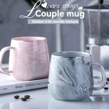 1 pieza Taza cerámica de gran capacidad para uso doméstico y de oficina, taza de café de pareja con patrón de mármol creativo, taza sencilla de desayuno para volver a la escuela - multicolor - Ver 1