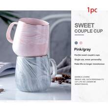 1 pieza Taza cerámica de gran capacidad para uso doméstico y de oficina, taza de café de pareja con patrón de mármol creativo, taza sencilla de desayuno para volver a la escuela - multicolor - Ver 8