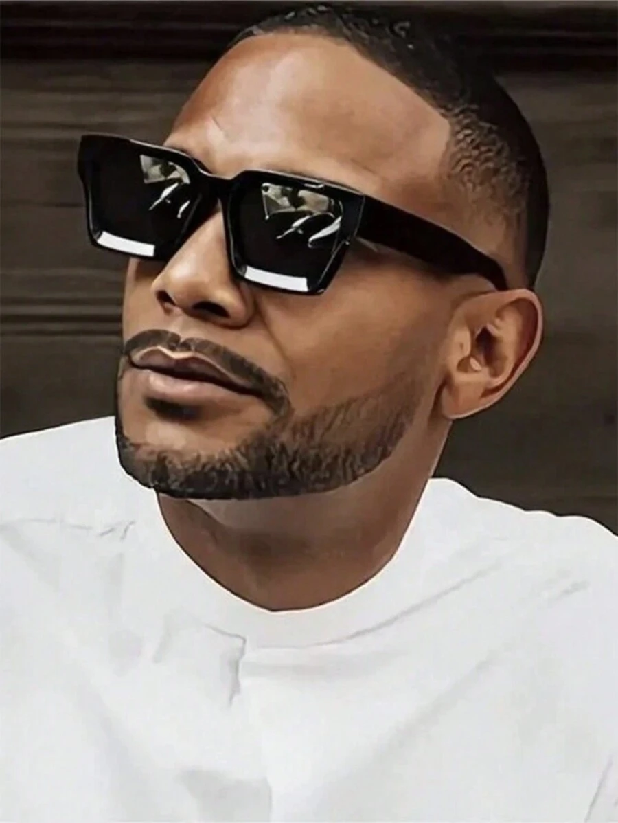 1 Pair Men's Square Retro Vintage Fashion Glasses, Fashionable And Suitable For Driving, Outdoor Travel, Street Photography, Etc. - Grey - View 1