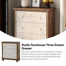 COZAYH鄉村風格3抽屜櫥櫃，帶有雕花葉紋，復古法式鄉村床頭櫃，適用於臥室、客廳，全套安裝，白色和棕色磨砂處理 - 白色和棕色 - 查看 3