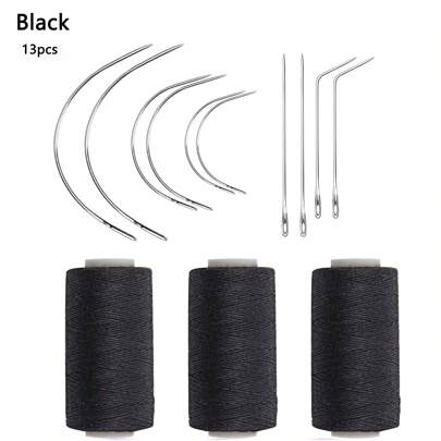 10 إبر و 3 خيوط طقم خياطة الباروكات الاحترافي، للباروكات المصنوعة يدويًا وإضافات الشعر