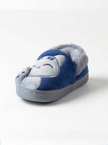 1 双儿童卡通布艺拖鞋，可爱猫咪设计，保暖软底防滑室内家居服，秋冬（建议大一码） - 藏蓝色 - 查看 4
