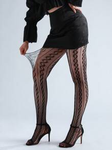 3入組哥特風緊身褲性感黑色魚網絲襪，高彈性加大碼條紋收腰褲襪，Y2K風格，適用於派對和日常穿著 - 黑色 - 查看 4