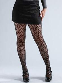 3入組哥特風緊身褲性感黑色魚網絲襪，高彈性加大碼條紋收腰褲襪，Y2K風格，適用於派對和日常穿著 - 黑色 - 查看 5