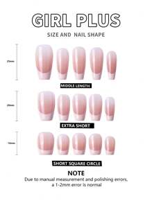 GIRL PLUS GIRLPLUS 10 Handmade Fake Nail Middle Coffin Size S, Glossy Pink French Design, Stylish Nail Set Suitable For Women And Girls Everyday Wear Press On Nails Nail Supplies