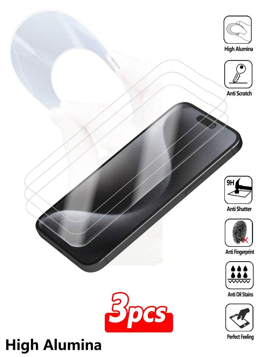 3 件装高品质超清晰高透光率 9H 2.5D 0.33mm 铝框弧边钢化玻璃屏幕保护膜，透光率 92%，无边框贴膜，兼容 iPhone 11/12/13/14 Pro Max/14 Plus/15 Pro Max/15 Plus 系列