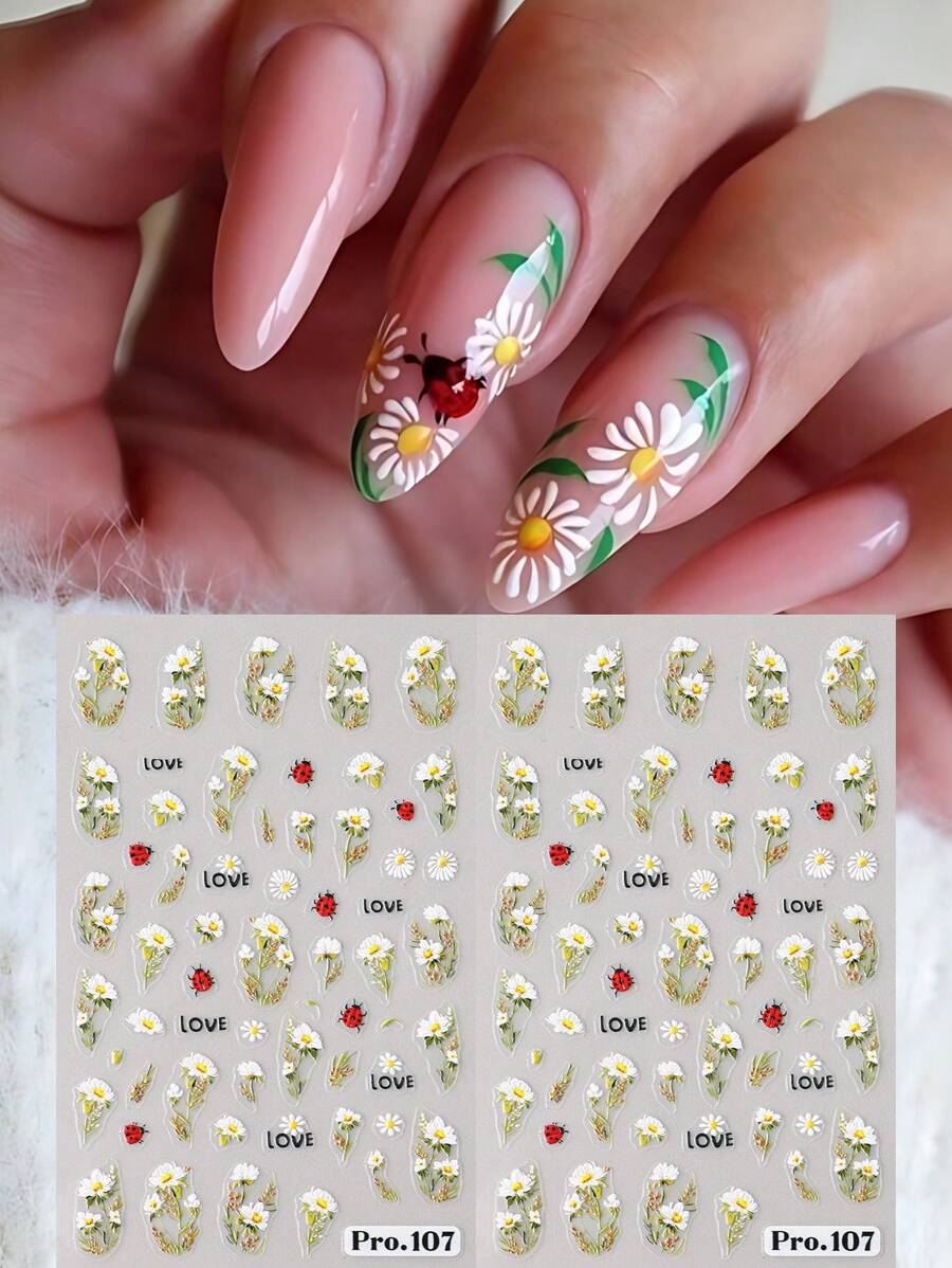 FULL BEAUTY 2 chiếc Bọ Rùa Đỏ Màu Trắng Hoa Cúc Trắng Dập Nổi Móng Tay Nghệ Thuật Miếng Dán Phù Trợ Hoa Vườn Thanh Trượt Thiết Kế Đề Can Dán Móng Tay Miếng Dán Làm Móng Tay Bùa DIY Trang Trí Đồ Dùng Làm Móng - Nhiều màu - Xem 1