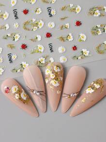 FULL BEAUTY 2 chiếc Bọ Rùa Đỏ Màu Trắng Hoa Cúc Trắng Dập Nổi Móng Tay Nghệ Thuật Miếng Dán Phù Trợ Hoa Vườn Thanh Trượt Thiết Kế Đề Can Dán Móng Tay Miếng Dán Làm Móng Tay Bùa DIY Trang Trí Đồ Dùng Làm Móng - Nhiều màu - Xem 4