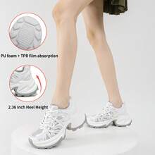 Somiliss Women's Sporty Anti-Slip Breathable Summer Shoes, Silver Front Tie Ultra-Fiber Leather Mesh Running Shoes, Classic And Fashionable 6cm Heel Height Low Vamp Outdoor Walking Shoes - White - View 7