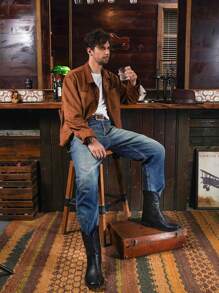 lumeheel Black Cowboy Boots For Men - Western Boot Men's Cowboy Boots With Square Toe | Cowboy Western Boot | Pull-On Boots| Old West Style Embroidered - Black - View 2