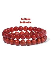 YAUKIA 2入組女士手鍊天然石手鍊組玛瑙8mm珠子手鐲，男士珠寶醫療治療青金石水晶手鍊