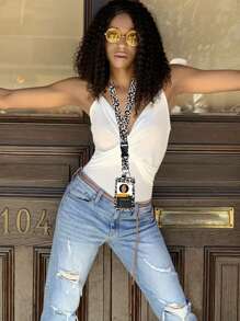 1pc Leopard Print ID Card Holder With Metal Clasp Detachable Lanyard, Ideal For Women, Teachers, Students And Employees, Stylish Brown Leopard Print Car Accessories Bag Charm Backpack For School Letter Cute Goth Y2k Christmas Gift Ideas Bag Accessories Lanyards With Id Holder Car Accessories Bag Charms Car Friend Sister - Brown - View 5