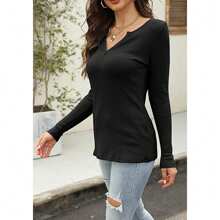 BZB Womens V Neck Waffle Knit Shirts Long Sleeve Loose Fitting Warm Tee Tops Sweaters Pullovers