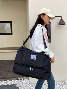 2pcs/Set Large Capacity Travel Tote Bag, Wet & Dry Separation Gym Bag, Weekend Overnight Shoulder Bag, Hospital Essential Mommy Bag, Travel Bag, Vacation Bag, Weekend Bag, Overnight Bag, With Trolley, Shoe Compartment, Carry-On Bag, Cosmetic Organizer, Suitable For Suitcase, Gym Bag, Travel Tote, Everyday Bag, College Bag, Luggage Bag, Weekend Bag, Hospital Bag, Winter Bag, School Supplies Bag - Black - View 6