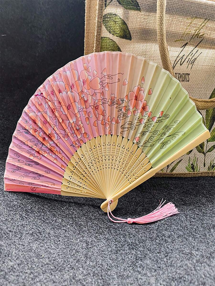 1pc Blue & Pink Cherry Blossom Dance Fan, Traditional Chinese Style ...