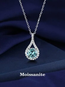 1pc Lightweight And Luxurious 925 Silver 1 Carat Multicolored Moissanite Pendant Necklace, Suitable For Women's Daily Wear, Wedding Necklace, Eternal Necklace, Valentine's Day, Shiny Women's Jewelry Gift. Valentines