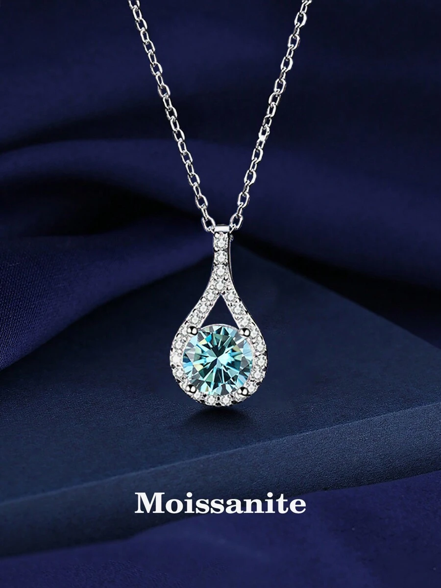 1pc Lightweight And Luxurious 925 Silver 1 Carat Multicolored Moissanite Pendant Necklace, Suitable For Women's Daily Wear, Wedding Necklace, Eternal Necklace, Valentine's Day, Shiny Women's Jewelry Gift. Valentines