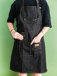 1pc Denim Effect Apron - Black - View 12