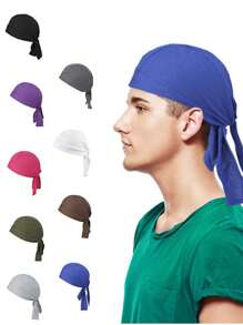 1pc Unisex Solid Color Pirate Hat Breathable Bandana Hat Headwrap Sweat Wicking Doo Rag Cooling Dew Rags Chemo Cap Hair Accessories - Multicolor - View 1