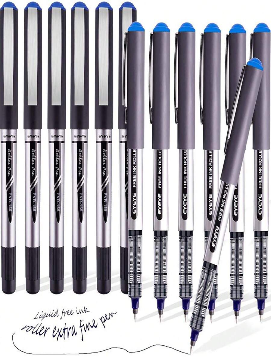 6pcs/12pcs Black Pens, Bullet Tip Liquid Ink Ballpoint Pens, 0