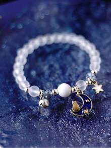 1pc Exquisite Star & Moon Beaded Couple Bracelet, Including Planetary, Lunar Cat Charm Bracelets - Multicolor - View 6