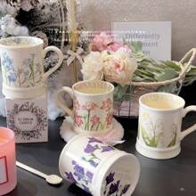 1 Peça Caneca Cerâmica Floral Francesa Retrô de 350ml, Copo de Água de Grande Capacidade, Caneca de Café, Presente de Aniversário Único de Volta às Aulas