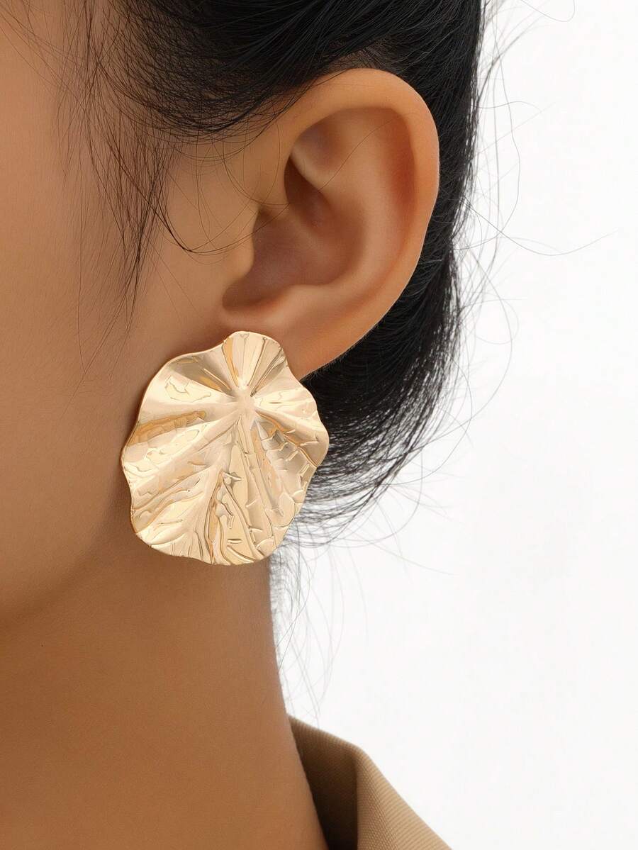 1 par de nuevos pendientes de metal con forma de hoja asimétrica de estilo bohemio y de vacaciones para mujeres en verano - Amarillo Oro - Ver 1