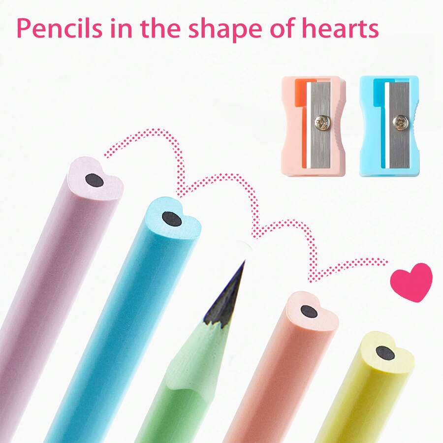 1 Bộ 12 Màu Sắc Ngẫu Nhiên Trục Bút Hình Trái Tim Có Gọt, Độ Cứng HB, Món Quà Hoàn Hảo Cho Ngày Trở Lại Trường Học - Nhiều màu - Xem 1