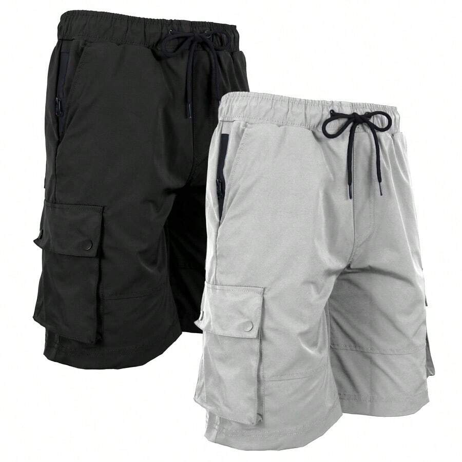2-Pack Men's Moisture Wicking Performance Quick Dry Cargo Shorts - Black & Grey - View 1