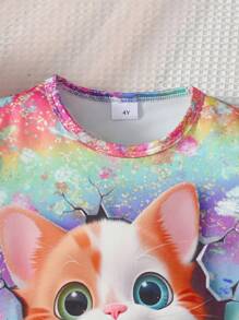 Áo thun ngắn tay in hình mèo hoạt hình cổ tròn 3D cô gái trẻ - Nhiều màu - Xem 7