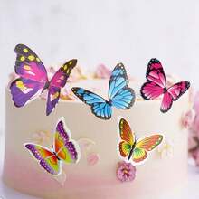 20入組（10入組小號和10入組大號）隨機顏色蝴蝶形糕點裝飾紙，蝴蝶形粉紅色粉末蛋糕頂置物，美國製優質裝飾品 - 彩色 - 查看 7