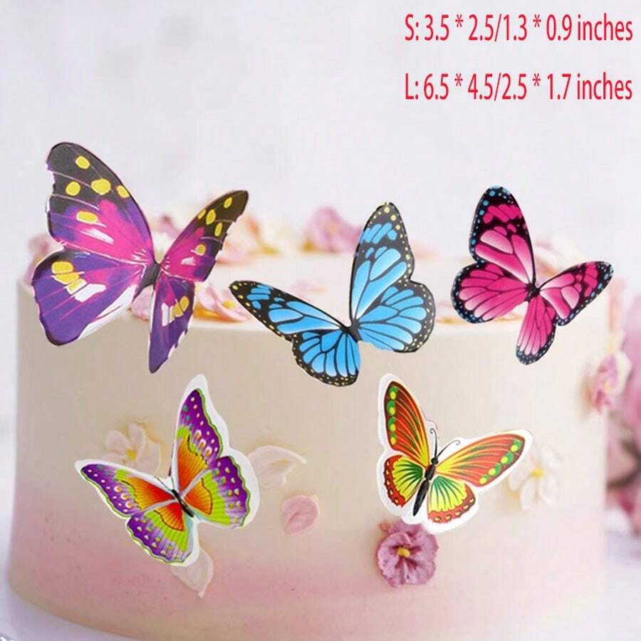 20入組（10入組小號和10入組大號）隨機顏色蝴蝶形糕點裝飾紙，蝴蝶形粉紅色粉末蛋糕頂置物，美國製優質裝飾品 - 彩色 - 查看 1
