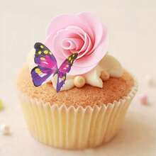 20入組（10入組小號和10入組大號）隨機顏色蝴蝶形糕點裝飾紙，蝴蝶形粉紅色粉末蛋糕頂置物，美國製優質裝飾品 - 彩色 - 查看 2