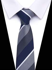 AlanKing 1pc Men Blue Grey Striped Business Tie For Work Fashion Necktie Men Necktie