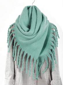 流蘇下擺圍巾 - 綠色 - 查看 5
