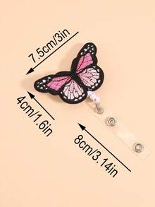 1入粉色蝴蝶造型可伸縮徽章卡片掛繩，卡通可愛辦公室和學生配件 - 彩色 - 查看 7