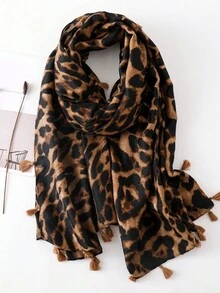 1pcLeopard Print Scarf Tassels Hijab For All Occasions Boho Women Wrap - Multicolor - View 1