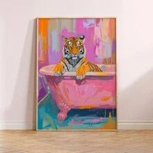 HALFLEMART 1 szt. Nieoprawione różowe zabawne zwierzę w wannie plakat, modne dzieło sztuki ścienne malarstwo na prezent, salon, sypialnia, dekoracja ścienna estetyczna, dekoracja domu i akademika