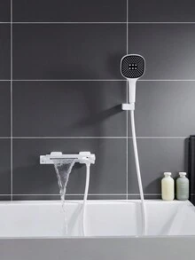 1 pieza/set Juego de cabeza de ducha de bañera de estilo europeo de cobre puro en color blanco mate, diseño de cascada, estilo simple - Blanco - Ver 2