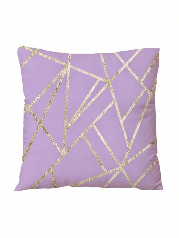 1pc Lavender Gold Geometric Abstract Cushion Cover, Short Plush Fabric, For Bedroom, Living Room, Sofa, Children's Room, Study, Table, Chair And Backrest Pillow Cover, Home Decor, Pillow Core Not Included