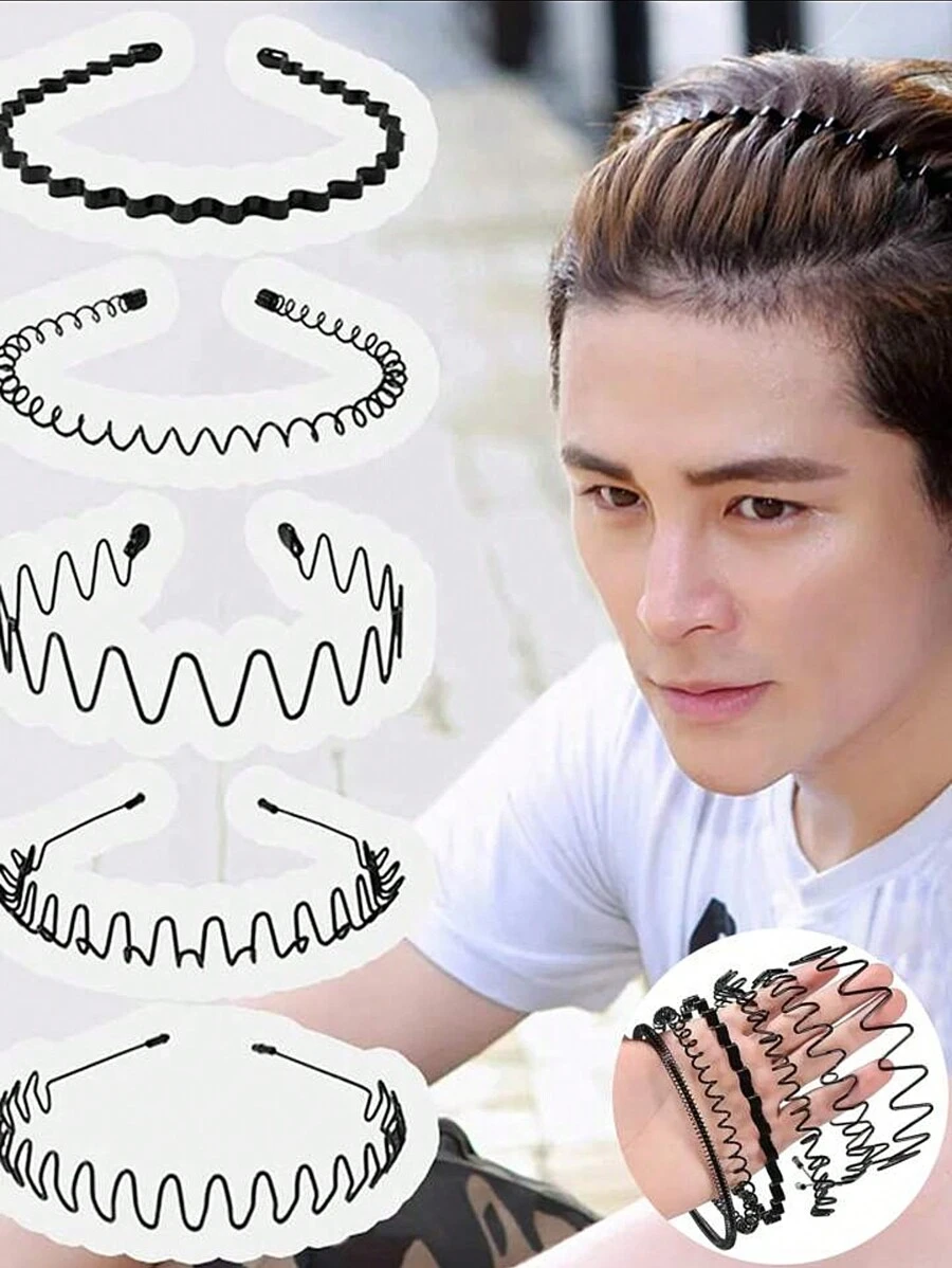 1 件优质金属油性波浪头带，哑光粉色优雅发箍，男女通用休闲运动防滑刘海夹，发带，发饰，头饰 - 查看 1