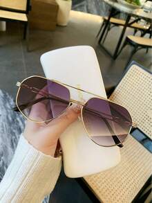 1PC Women Geometric Double Bridge Aviator Metal High-End Fashion Glasses, Unisex Glasses, For Driving And Daily Use, School - Multicolor - View 7