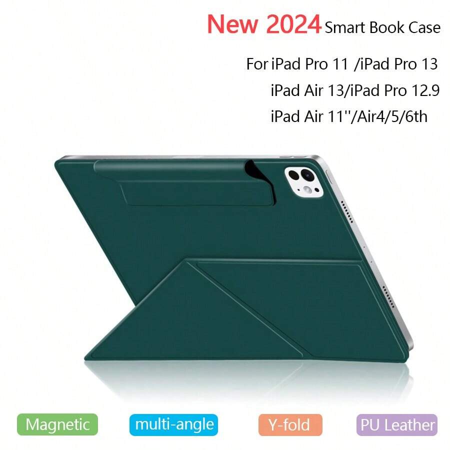 1 件深绿色 Y 型折叠翻盖支架保护套适用于 iPad Pro11'' (M4) iPad Pro13'' (M4) 2024 iPad Air11''(M2) Air4 Air5 Air6th 10.9'' iPad Air13'' (M2) iPad Pro 12.9'' 4th 5th 6th 平板电脑智能自动睡眠保护套 - 深綠色 - 查看 1
